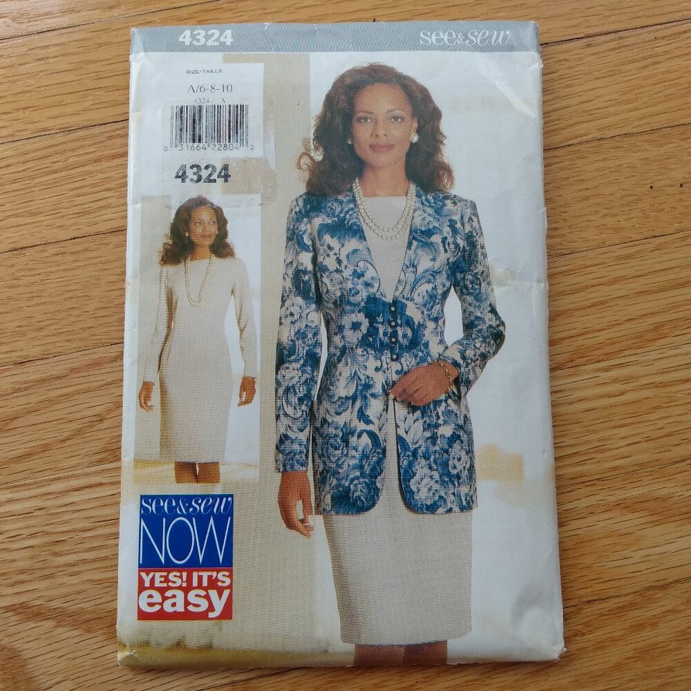 Jacket and Dress Sewing Pattern Size 6-10 See & Sew 4324 UNCUT Vintage 90s